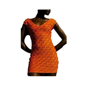 NWOT ZARA Orange V-Neck Mini Dress Stretch Ruched Dress Short Size Small